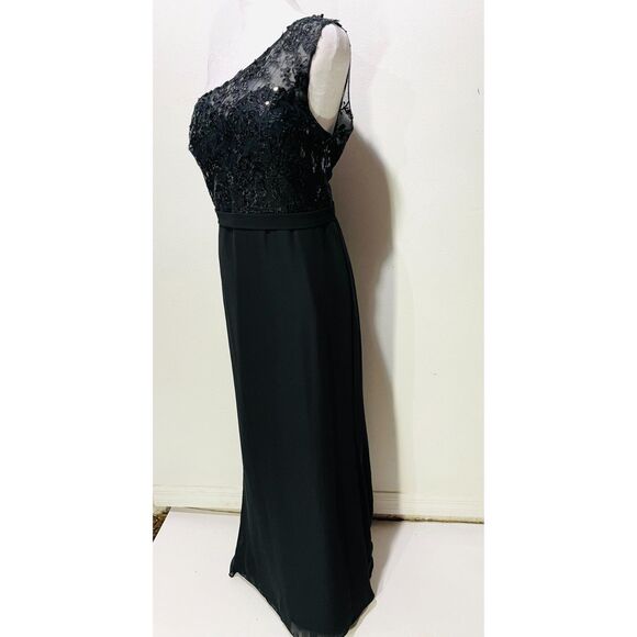 JJ's House evening dress lace one shoulder black festive formal wedding women M - Picture 3 of 8